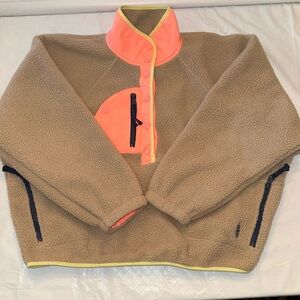 Free People Tan and Neon Orange Fleece Sweatshirt
